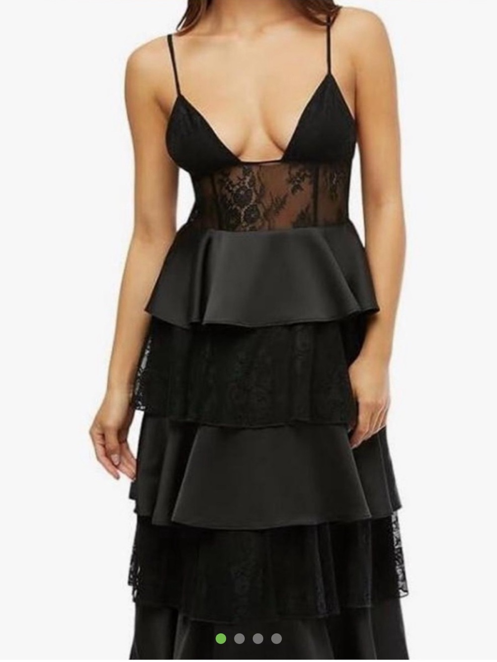 Who What Wear Black Tiered Lace Midi Dress